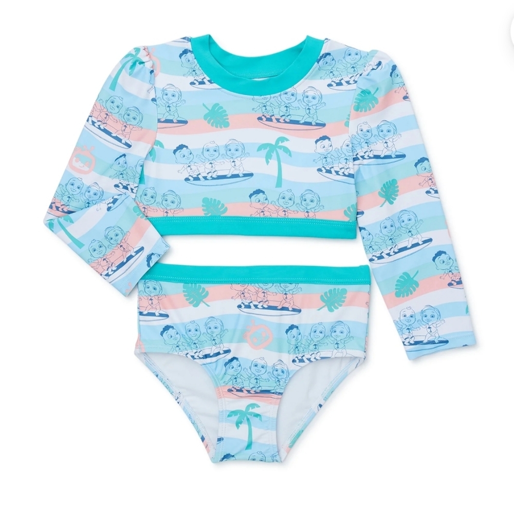 B1G1@50%Off- Cocomelon Baby Toddler Girl Long Sleeve Rashguard Swim Set